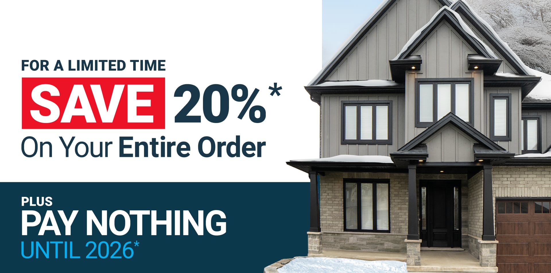 Save 20% on your entire order plus pay nothing until 2026